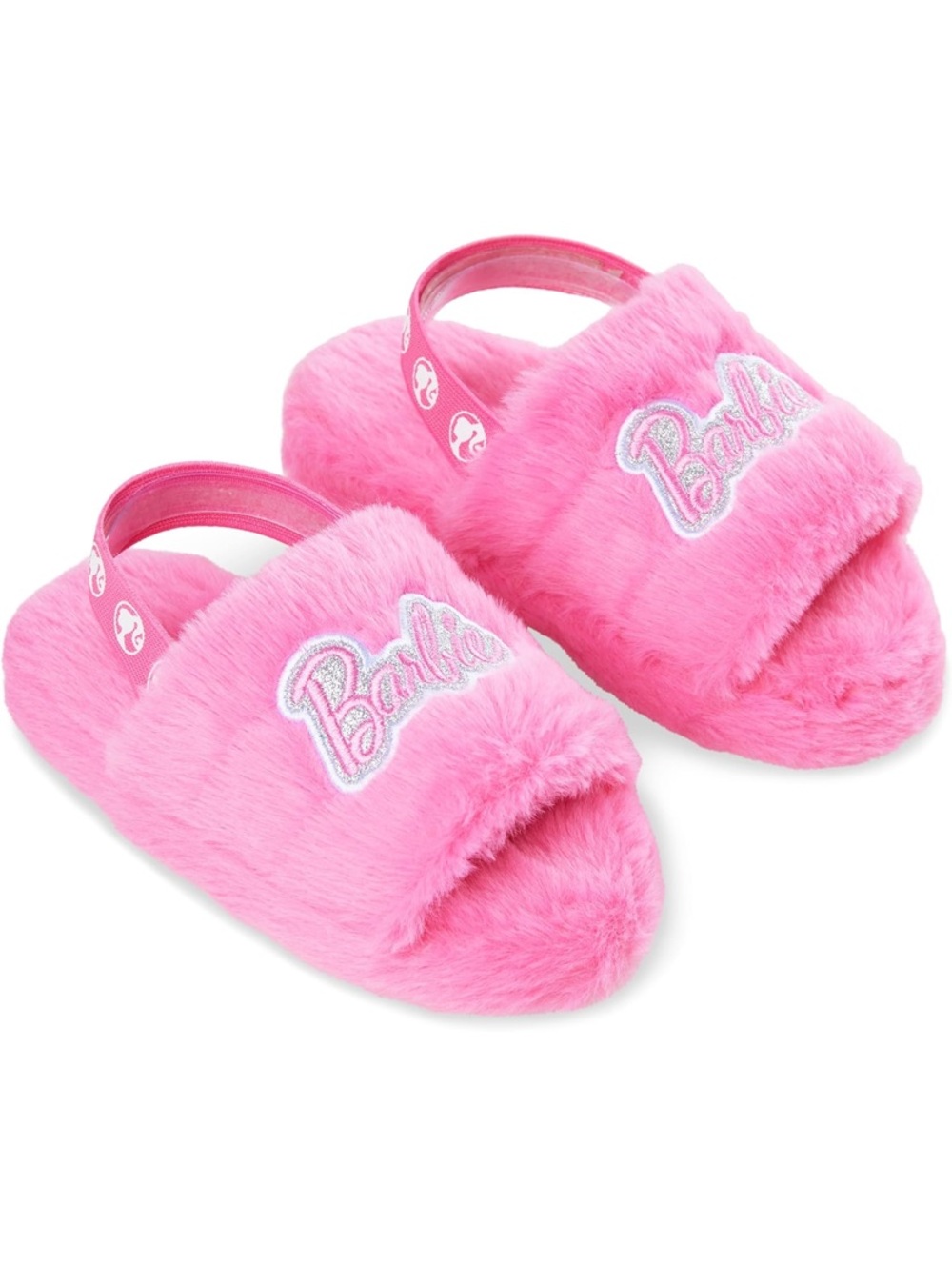 Barbie Pink Fuzzy Slide Sandals women size 6 but can fit 5.5 & 4y 4.5y big girls